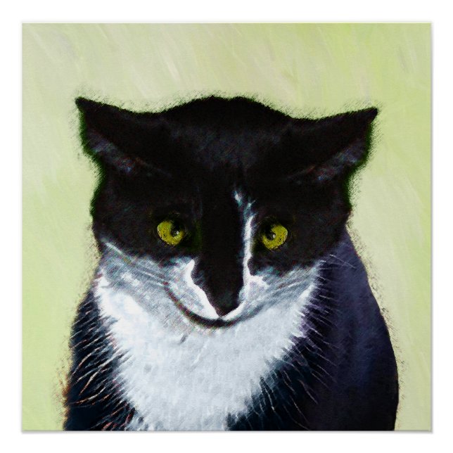 Pôster Pintura de Gato Tuxedo - Arte de Gato Original Cus (Frente)