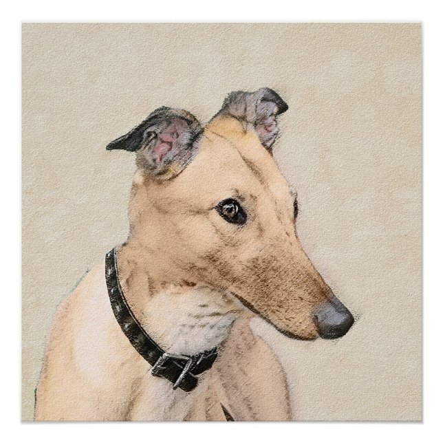 Pôster Pintura de Greyhound - Arte Original de Cachorro F (Frente)