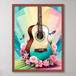 Poster pintura de guitarra - cor-de-rosa rosa, colorida a