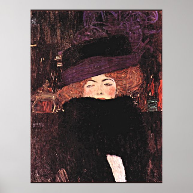 Poster Pintura de Gustav Klimt, dama com chapéu e boa von (Frente)