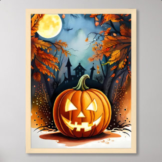 Poster pintura de halloween assustadora brilhando lua de
