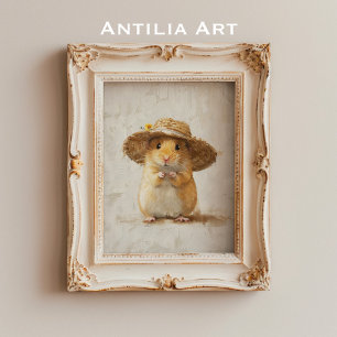 Poster Pintura de Hamster Fofo Fazenda Casa Rústica Anima