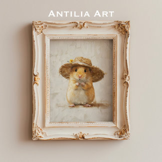 Poster Pintura de Hamster Fofo Fazenda Casa Rústica Anima
