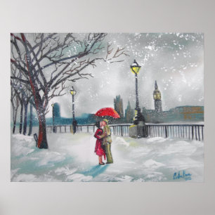 Poster Pintura de Londres Tamisa Big Ben da neve dos