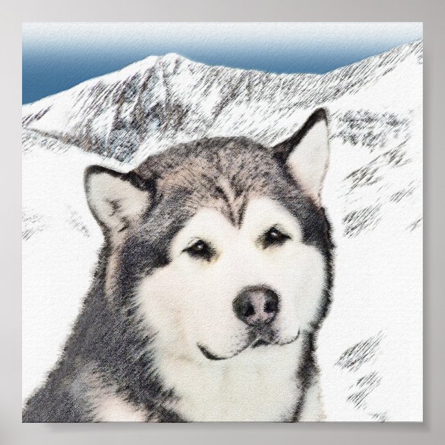 Pôster Pintura de Malamute no Alasca - Arte de Cachorro O (Frente)
