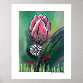 Poster Pintura de Margarida Branca e Flor Rosa Decoração