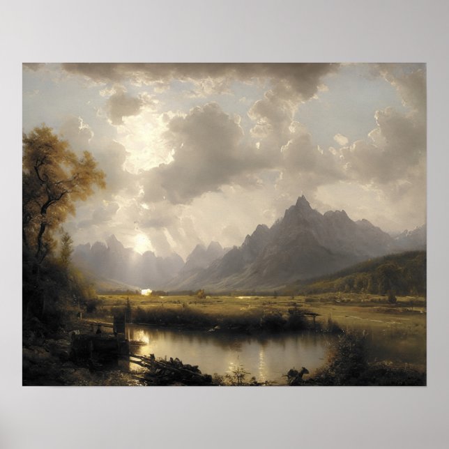 Poster Pintura de montanha de neve no lago - arte de colh (Frente)