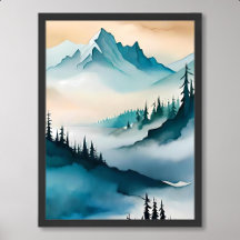 pintura de montanha pintura azul de neblina