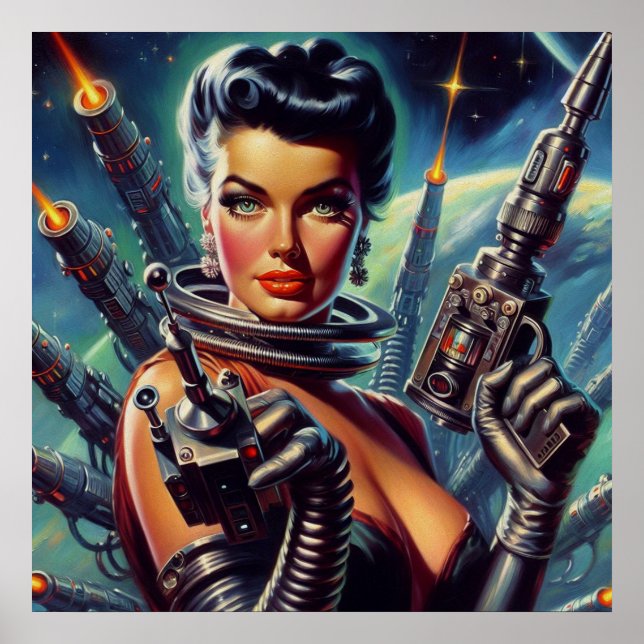 Poster Pintura de Mulher do Sci-Fi Retro (Frente)