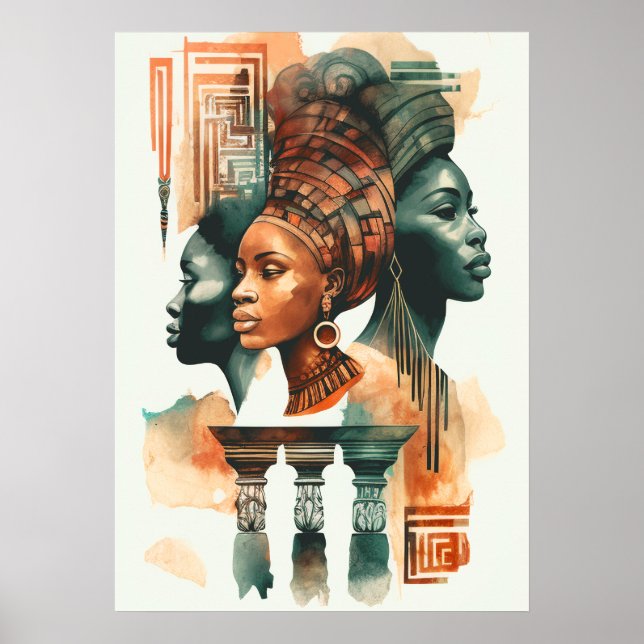 Poster Pintura de mulheres tribais africanas, arte contem (Frente)