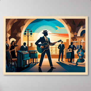 Poster pintura de música jazz em café retro
