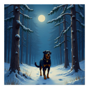Pôster Pintura de Natal da Floresta Estrelada com Rottwei