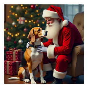 Pôster Pintura de Natal do Beagle Encontra Papai Noel