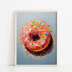 Poster Pintura de Natureza Morta de Donut Rosa Arte Pop M