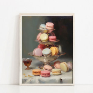 Poster Pintura de Natureza Morta de Macarons Franceses, S