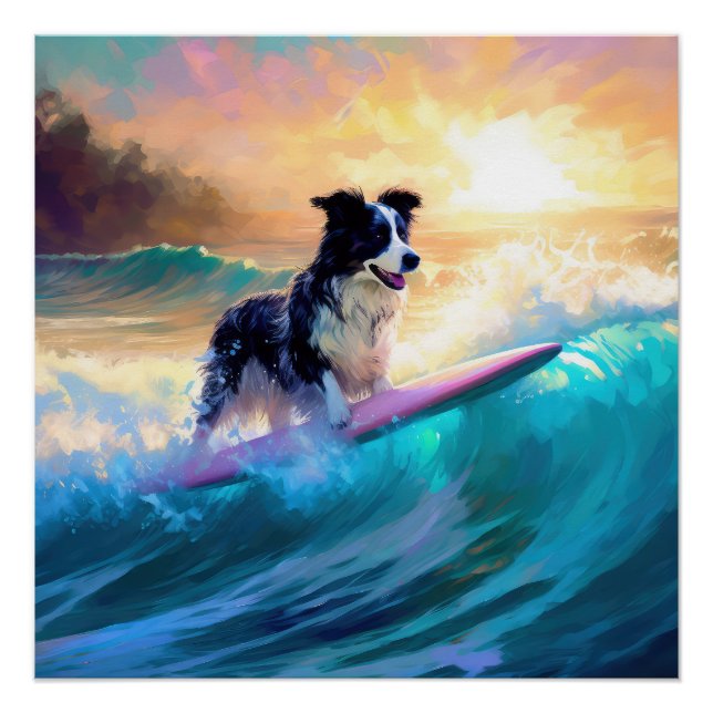 Pôster Pintura de Navegação na Praia de Border Collie (Frente)