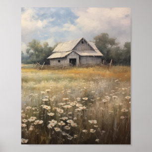 Poster Pintura de Óleo de Campo de Flor Selvagem