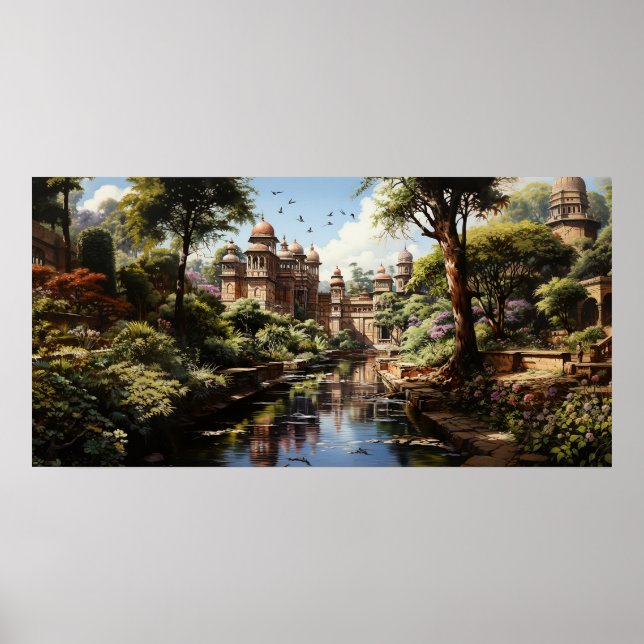 Poster Pintura de óleo de jardim de recreio na Índia do s (Frente)