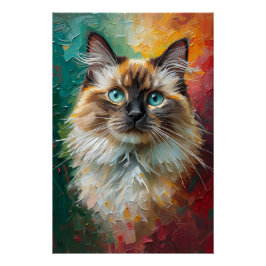 Pôster Pintura De Óleo Vibrante De Gato De Gato Artístico