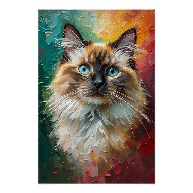 Pôster Pintura De Óleo Vibrante De Gato De Gato Artístico (Frente)