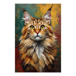 Pôster Pintura De Óleo Vibrante De Retrato De Gato De Mai
