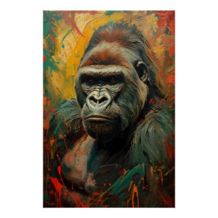 Pôster Pintura De Óleo Vibrante De Retrato De Gorila Artí
