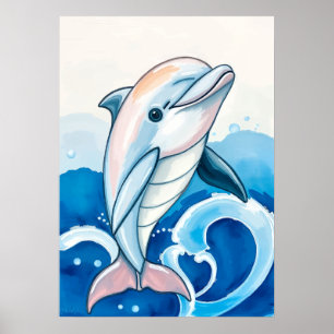 Poster Pintura de Onda de Golfinho Brincalhão