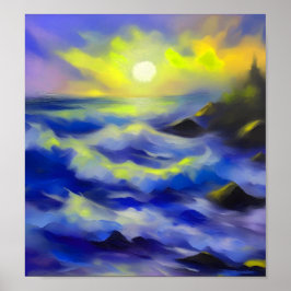 Poster Pintura de ondas azuis escuras sob o sol