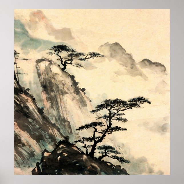 Poster pintura de paisagem chinesa.chinês,pintura,japão (Frente)