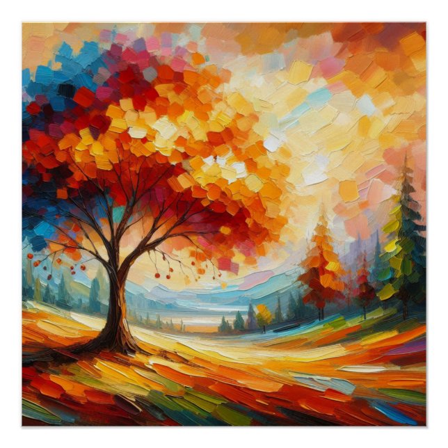 Pôster Pintura de Paisagem Com Cores Brilhantes (Frente)