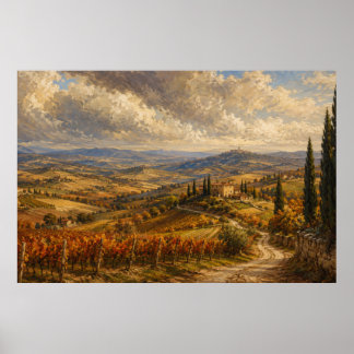 Poster Pintura de Paisagem da Campina Toscana de Outono