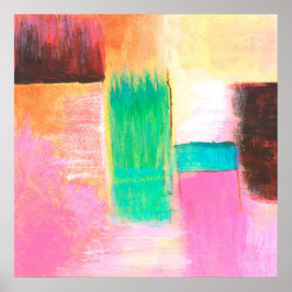 Poster Pintura de paisagem de arte abstrato rosa marrom l