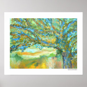 Poster Pintura de Paisagem de Árvore Moderna Verde Azul T