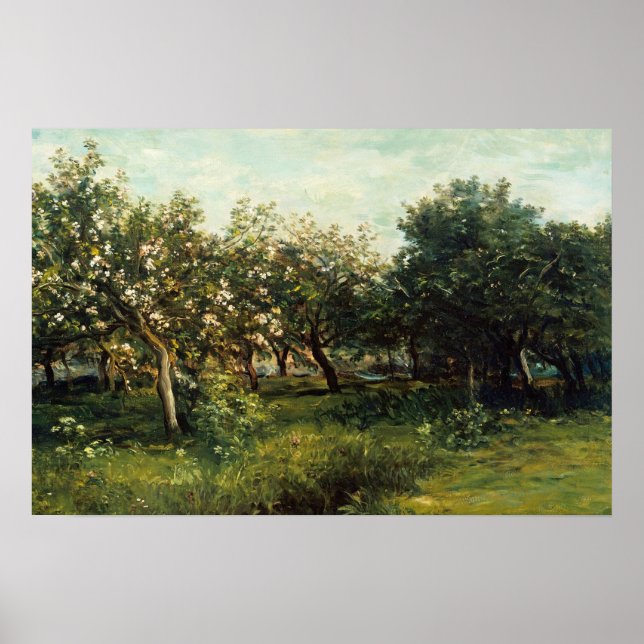 Poster Pintura de Paisagem de Árvores de Pomar (Frente)