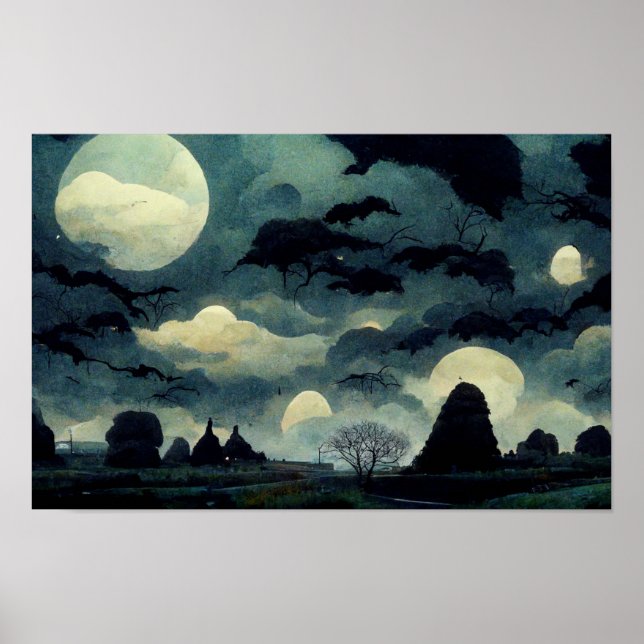 Poster Pintura de Paisagem de Halloween Spooky (Frente)