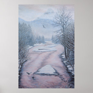 Poster Pintura de Paisagem de Inverno 9 Águias Rio Cheaka