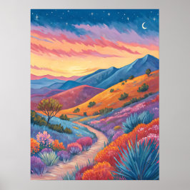 Poster Pintura de Paisagem de Montanha Surrealista ao Pôr