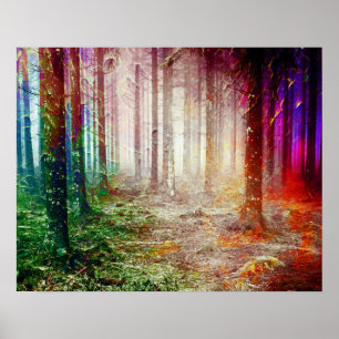 Poster Pintura de Paisagem Florestal de Matas Exuberantes