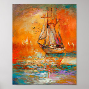 Poster Pintura de paisagem impressionista laranja texturi