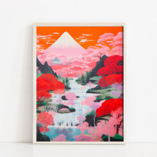 Poster Pintura de Paisagem Japonesa, Arte de Parede Japon