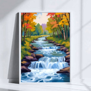 Poster Pintura de paisagem natural de cachoeira