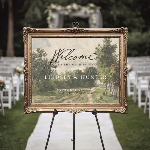 Poster Pintura de Paisagem Vintage Elegante Casamento Bem