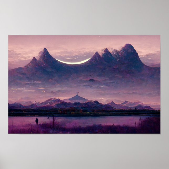Poster Pintura de Paisagem Violet Mountain (Frente)