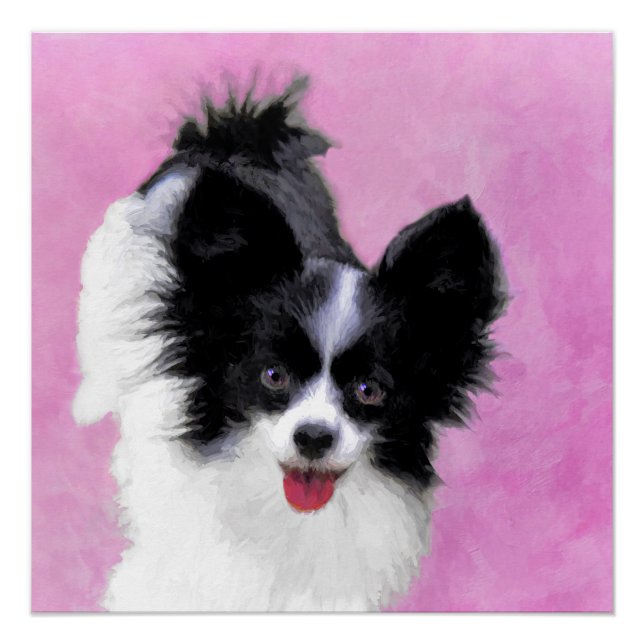 Pôster Pintura de Papillon (Branco e Preto) - Arte Canina (Frente)