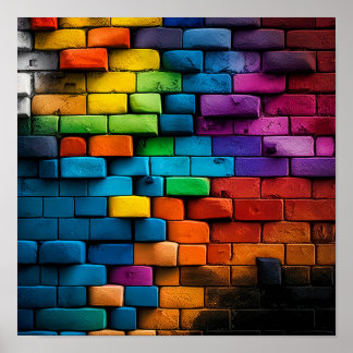 Poster Pintura de parede de tijolos multicolorido