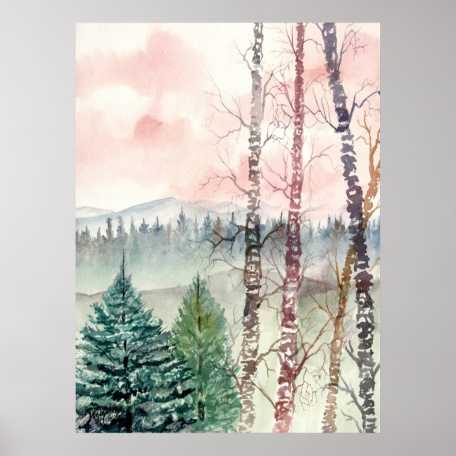 Pôster pintura de pássaros paisagísticos (Frente)