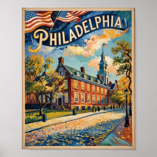 Poster Pintura de Philadelphia Independence Hall Van Gogh (Frente)