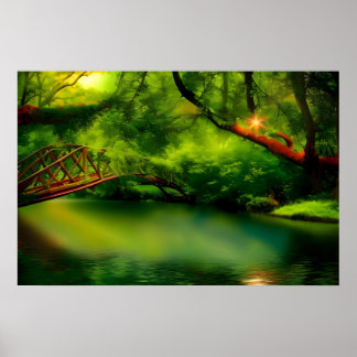 Poster pintura de pontes fluviais,