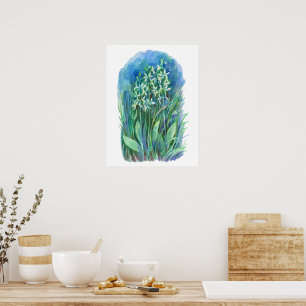 Poster pintura de primavera de orquídea branca