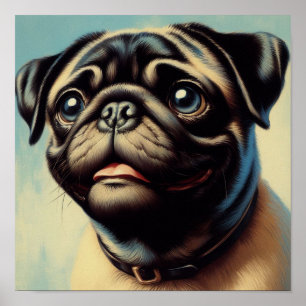 Poster Pintura de Pug Retro